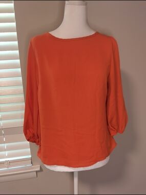JEM Vibrant Coquet Orange Round Neck Blouson-Sleeve Top